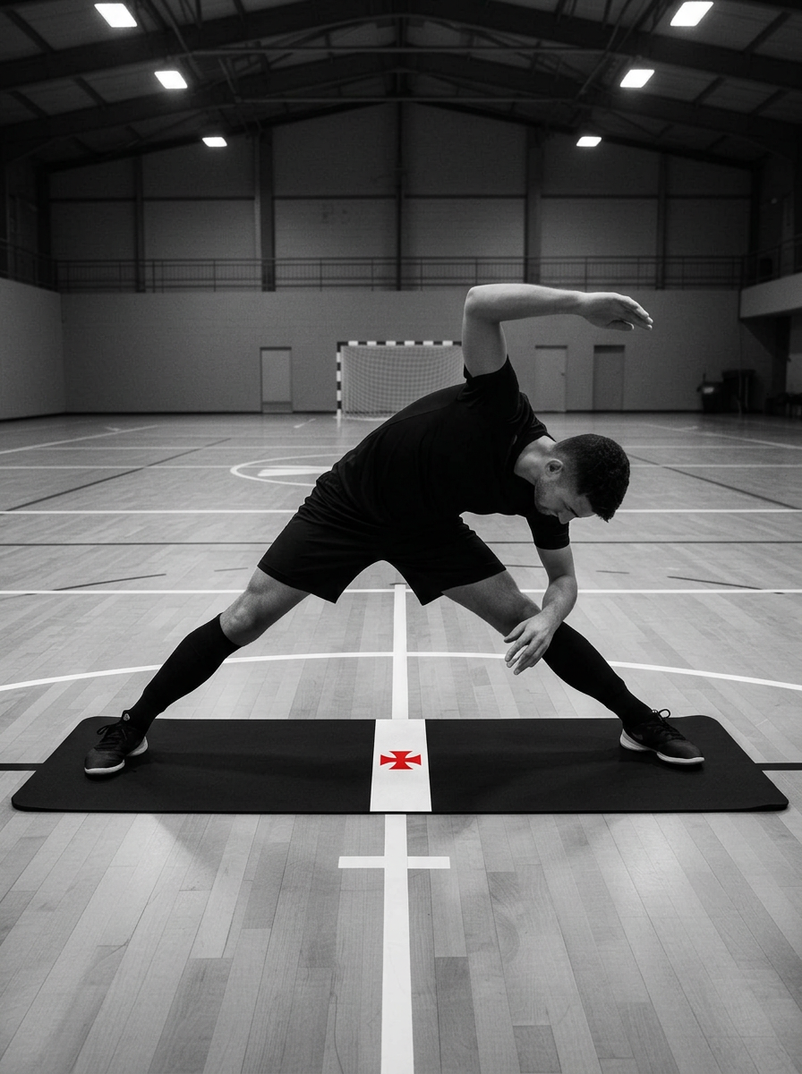 Atleta de futsal em recovery sobre tapete Vasco