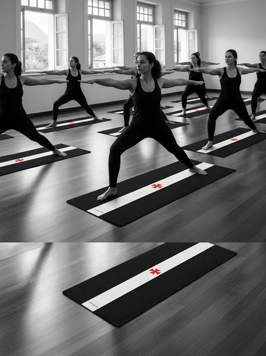 Aula de yoga no clube sobre tapetes oficiais Vasco
